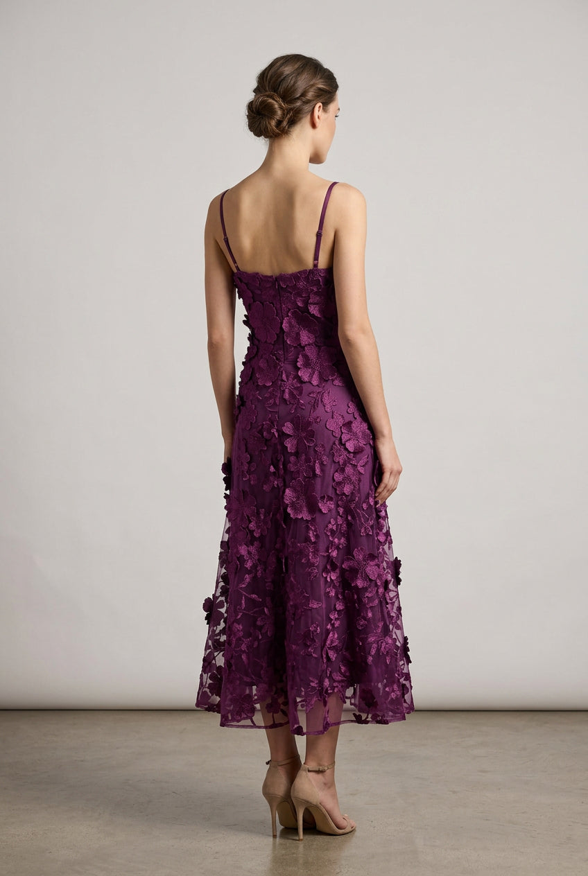 3D LACE APPLIQUE MIDI DRESS
