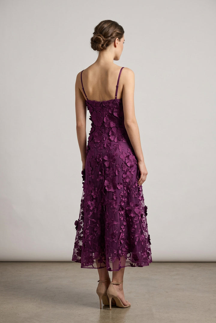 3D LACE APPLIQUE MIDI DRESS