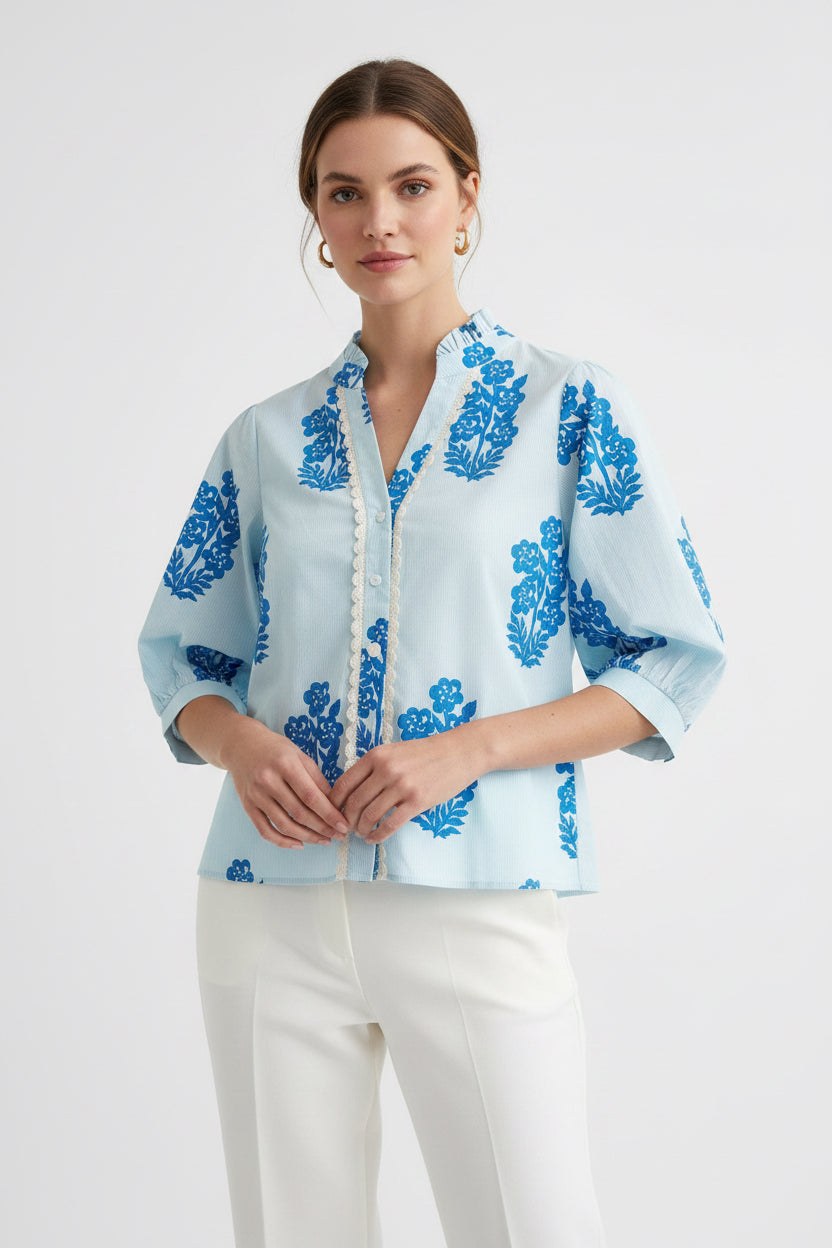 Long Sleeve Floral Pattern  Button up Top