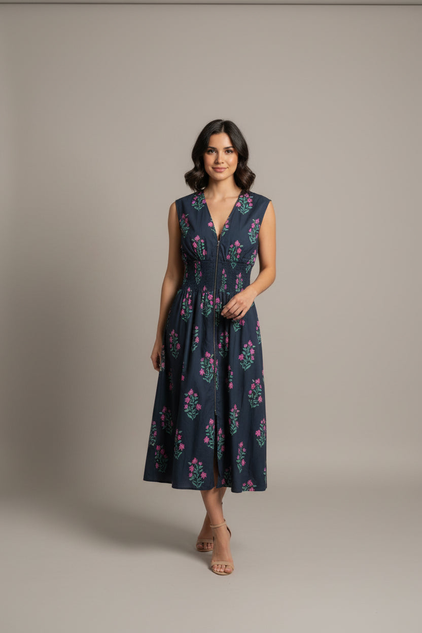 FLOWER ZIPPER FRONT DRESS