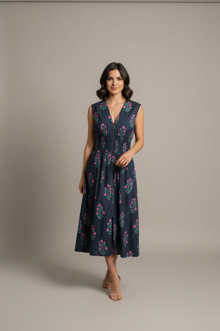 FLOWER ZIPPER FRONT DRESS