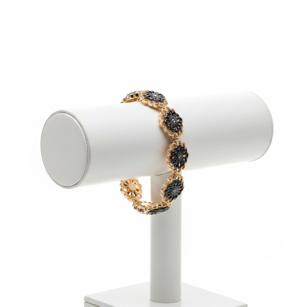 ELASTIC BAND 2 TONED FLOWER DETAIL BRACELET