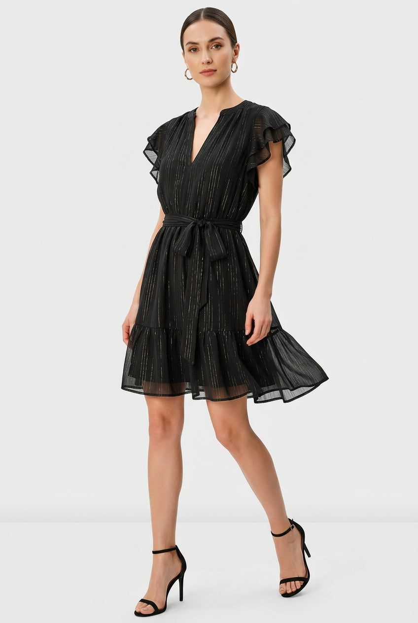 RUFFLE SLEEVE VNECK MINI DRESS