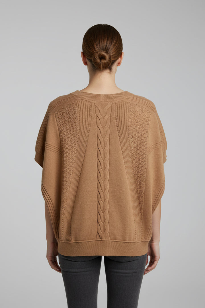MIXED KNIT SHORT SLEEVE SWEATER