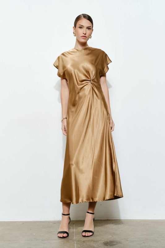 Cap Sleeve Satin Maxi Dress