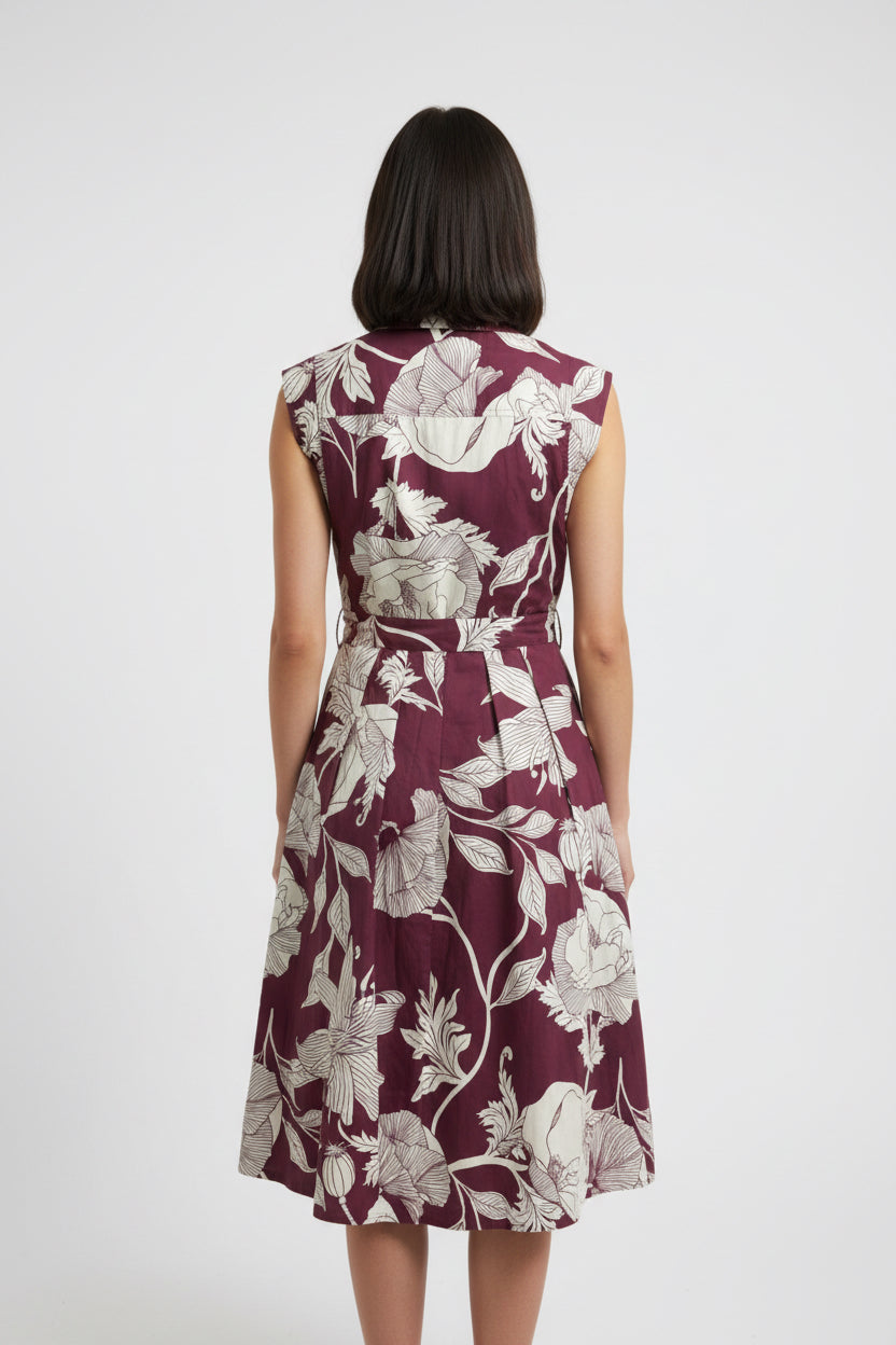 CAP SLEEVE WITH RIVET WAIST TIE MIDI DRESS