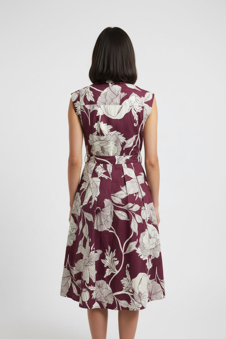 CAP SLEEVE WITH RIVET WAIST TIE MIDI DRESS