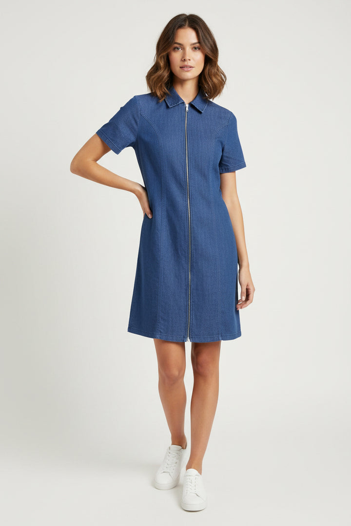 SHORT SLEEVE ZIP FRONT DRESS