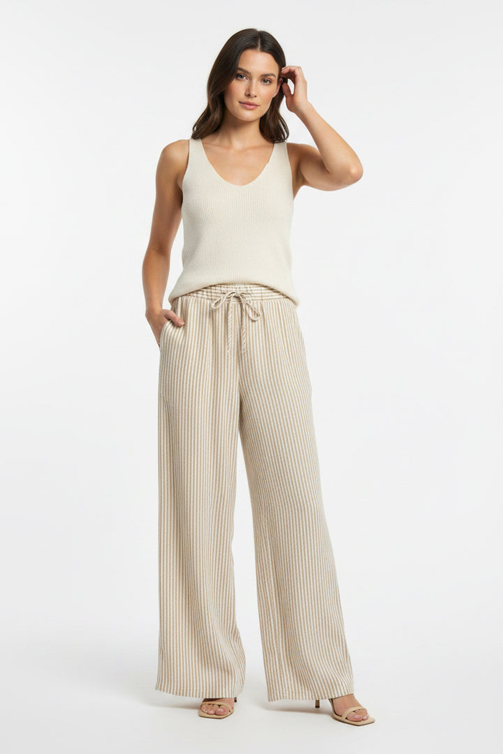 ELASTIC WAIST DRAWSTRING LINEN PANTS