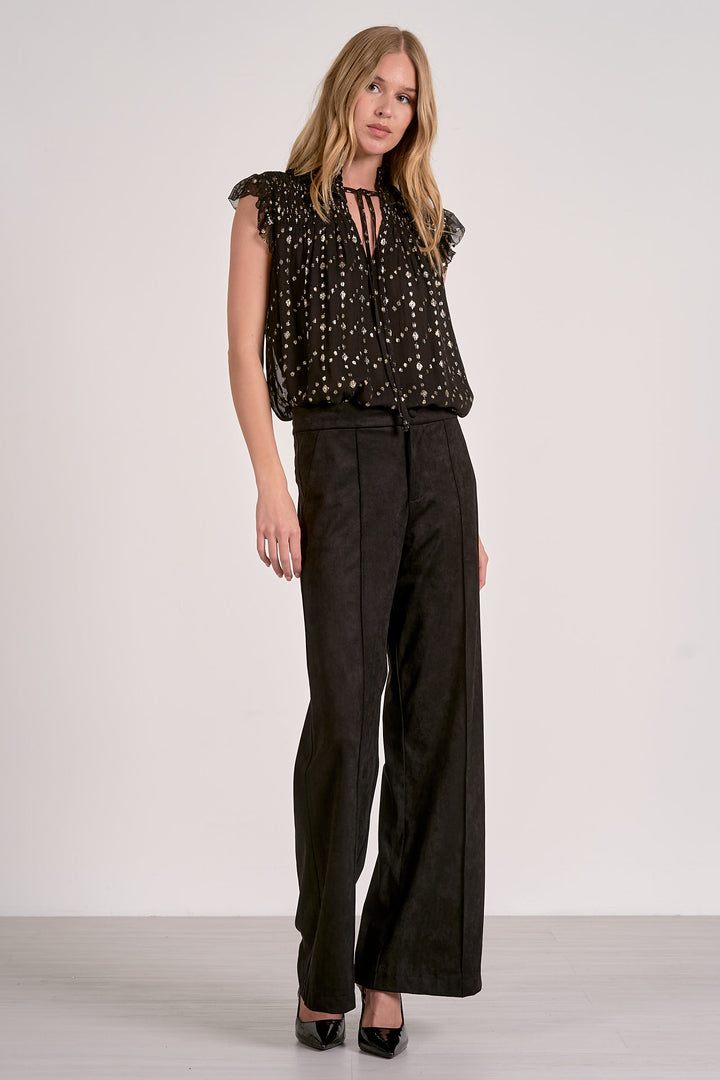 Ruffle Sleeve Gold Detail Top