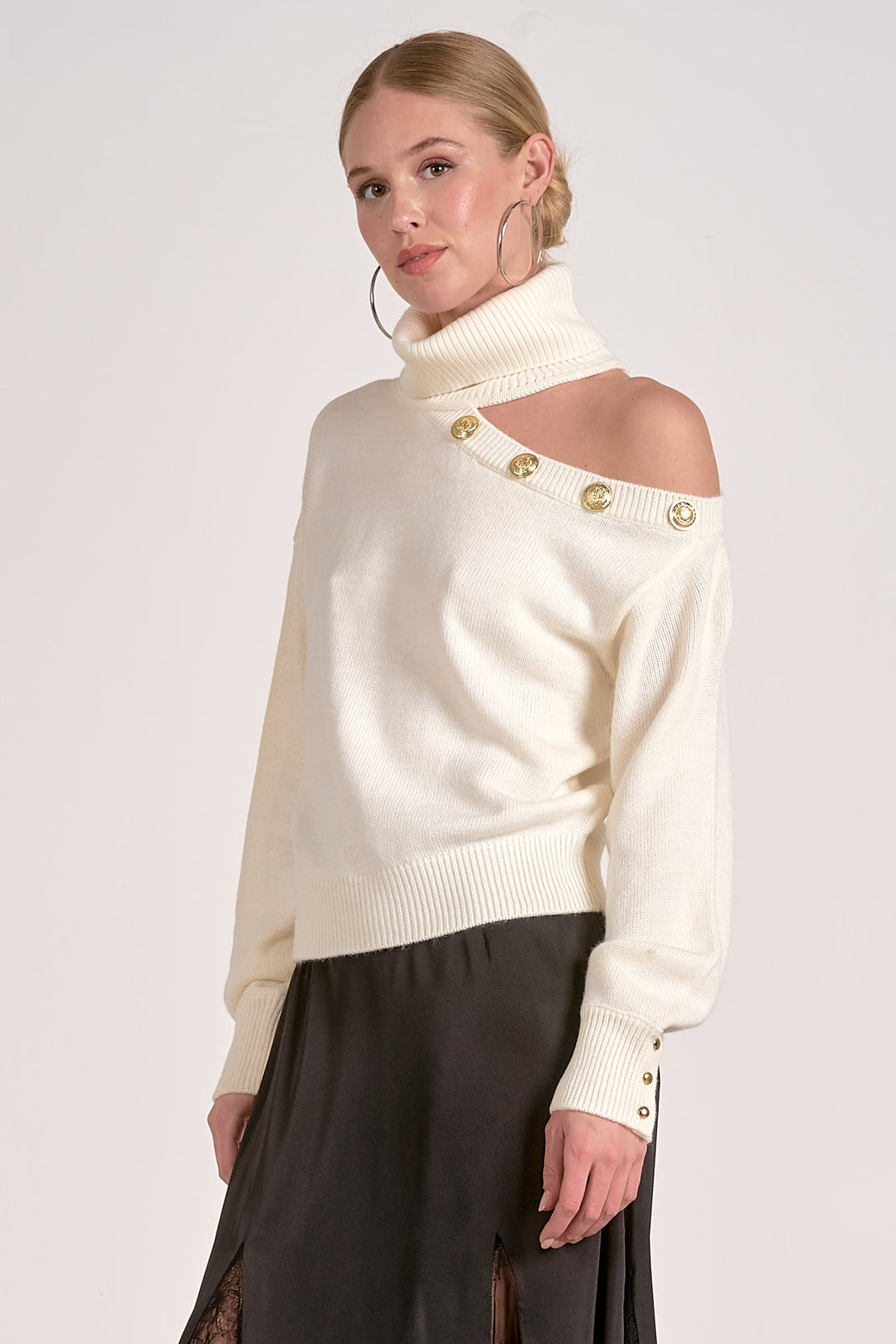 Cuff and Shoulder Button Detail Top