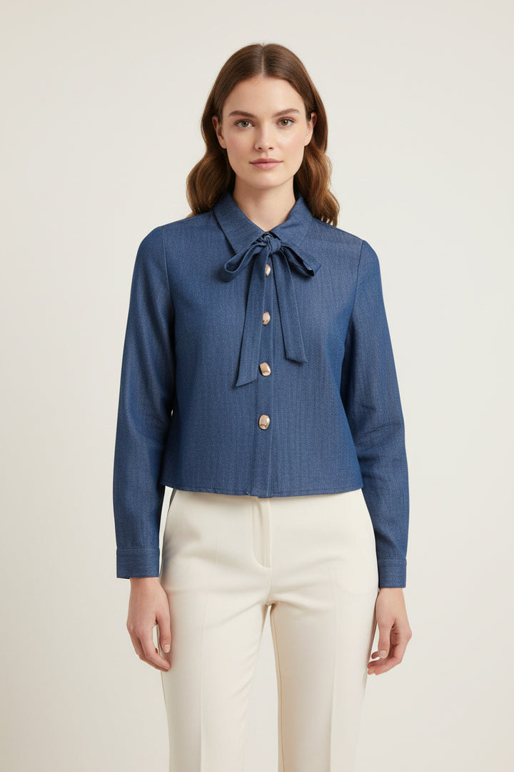 LONG SLEEVE DENIM TIE TOP