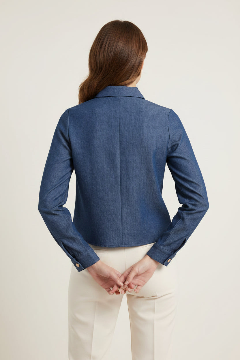 LONG SLEEVE DENIM TIE TOP