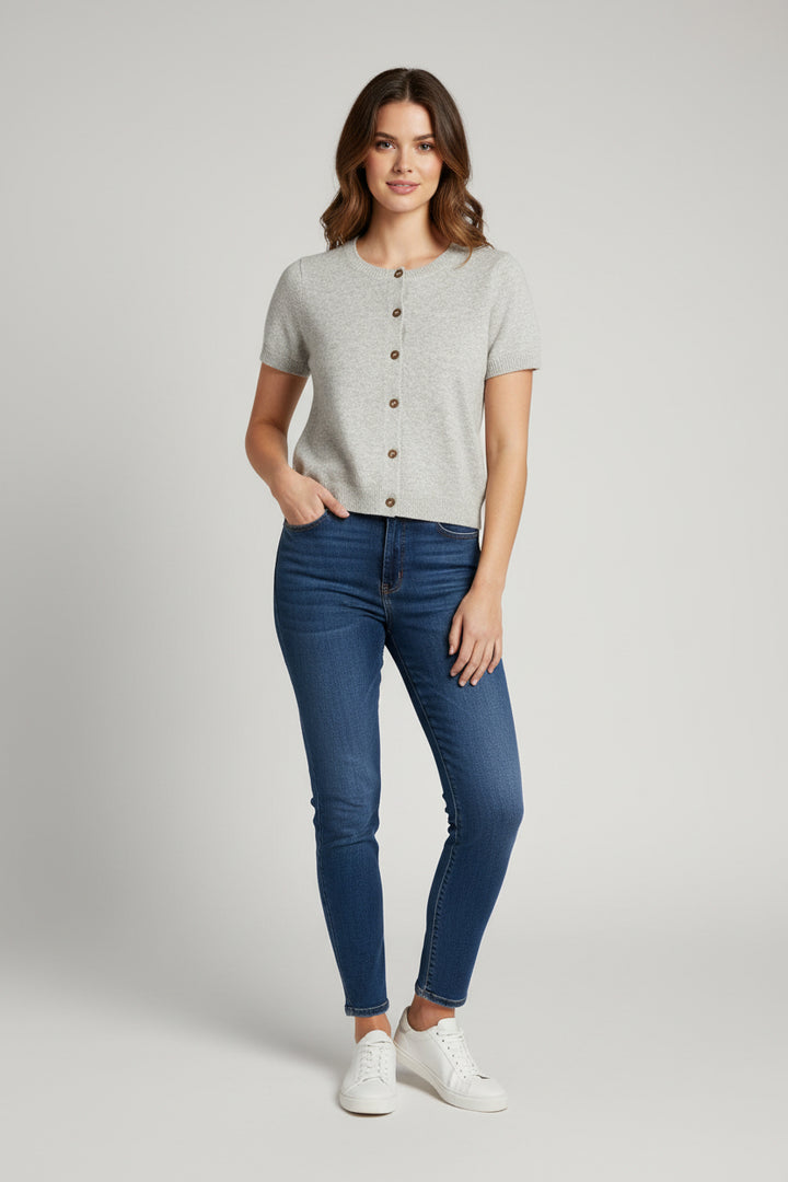 SHORT SLEEVE CREW NECK CROP SWEATER TOP