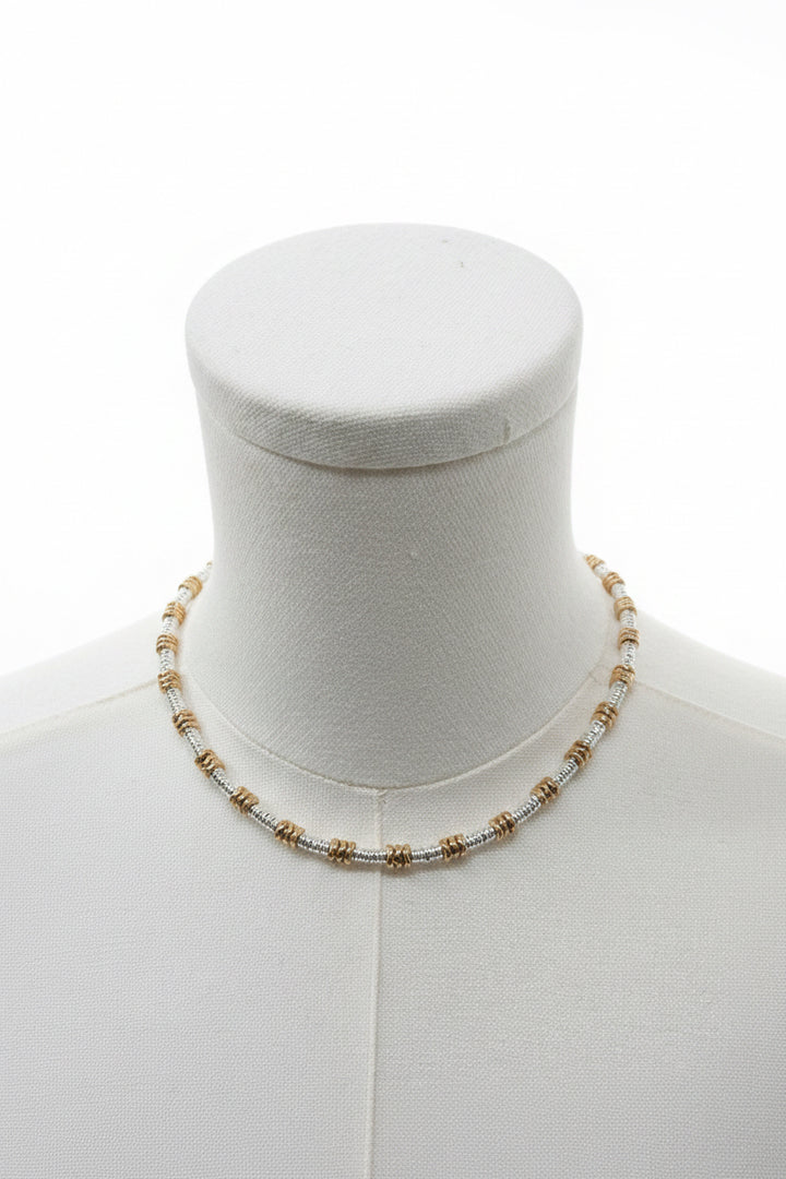 2 TONED METAL BEADED NECKLACE