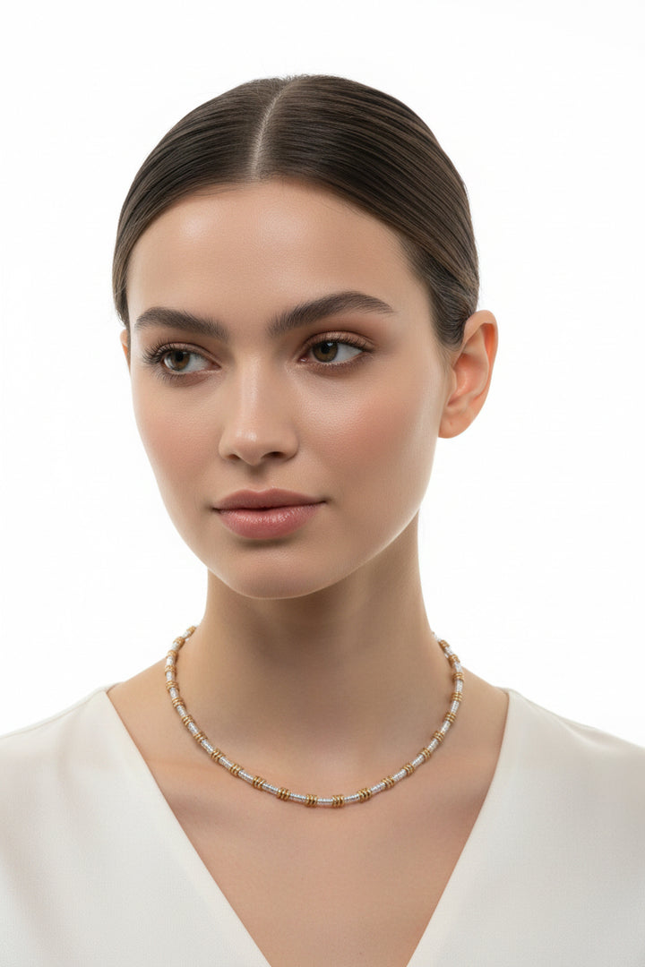 2 TONED METAL BEADED NECKLACE