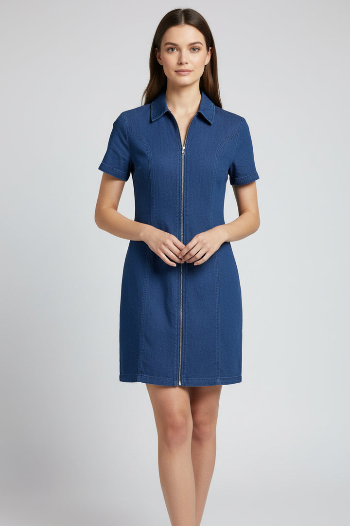 SHORT SLEEVE ZIP FRONT DRESS