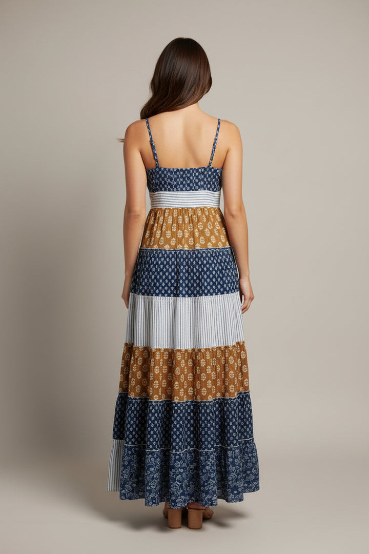 THIN STRAP PATTERNED TIERED MAXI DRESS