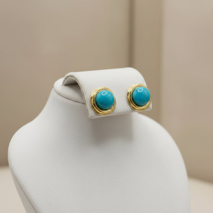 Gold & Turquoise Cab Earrings