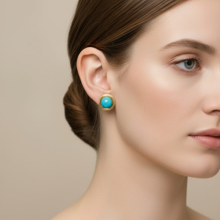 Gold & Turquoise Cab Earrings