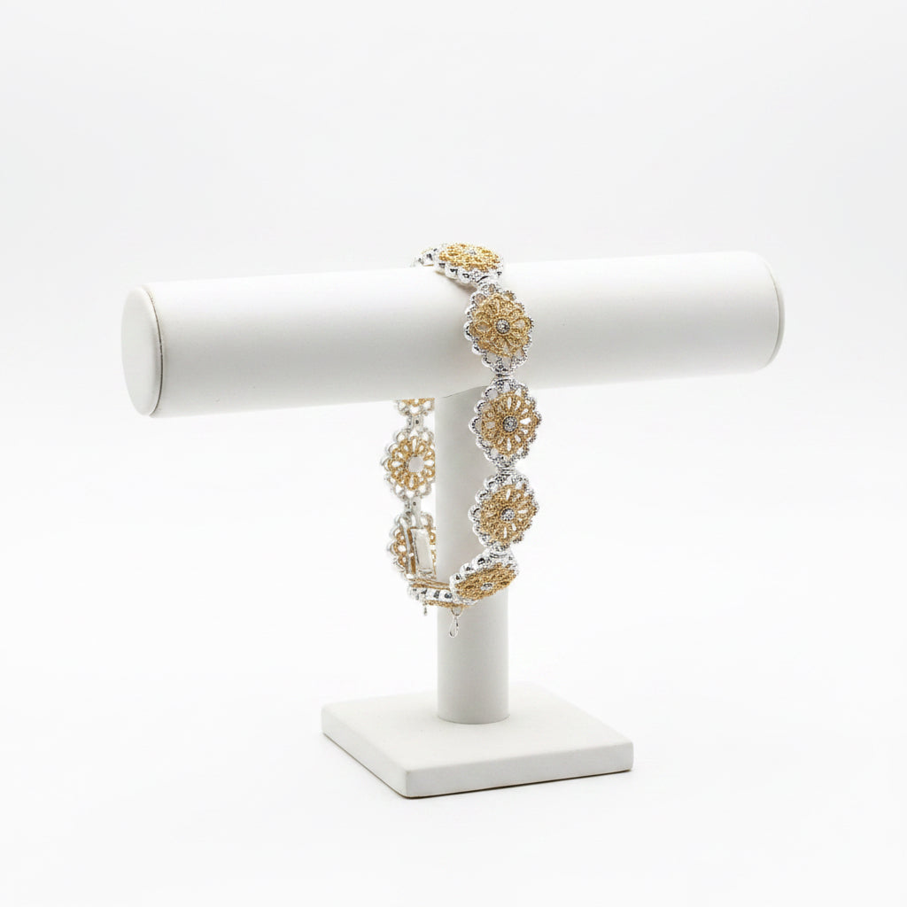 ELASTIC BAND 2 TONED FLOWER DETAIL BRACELET