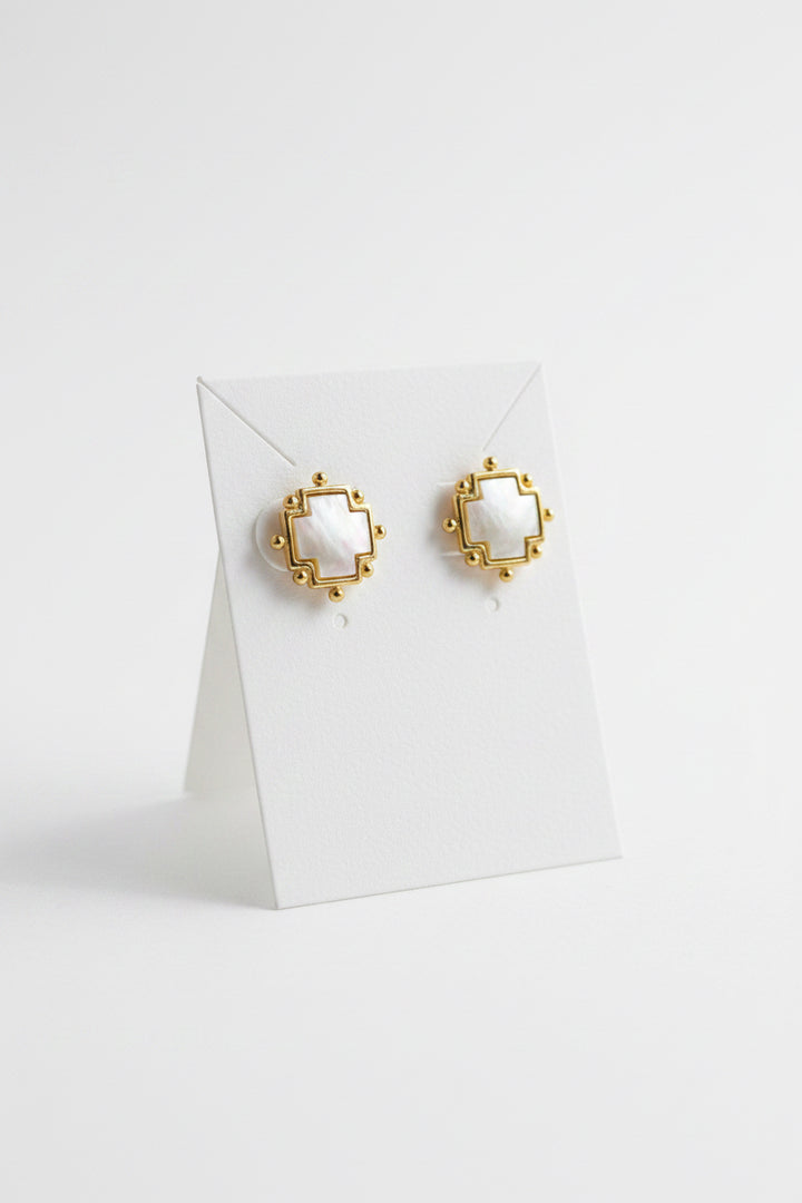 MOTHER OF PEARL CROSS STUDS