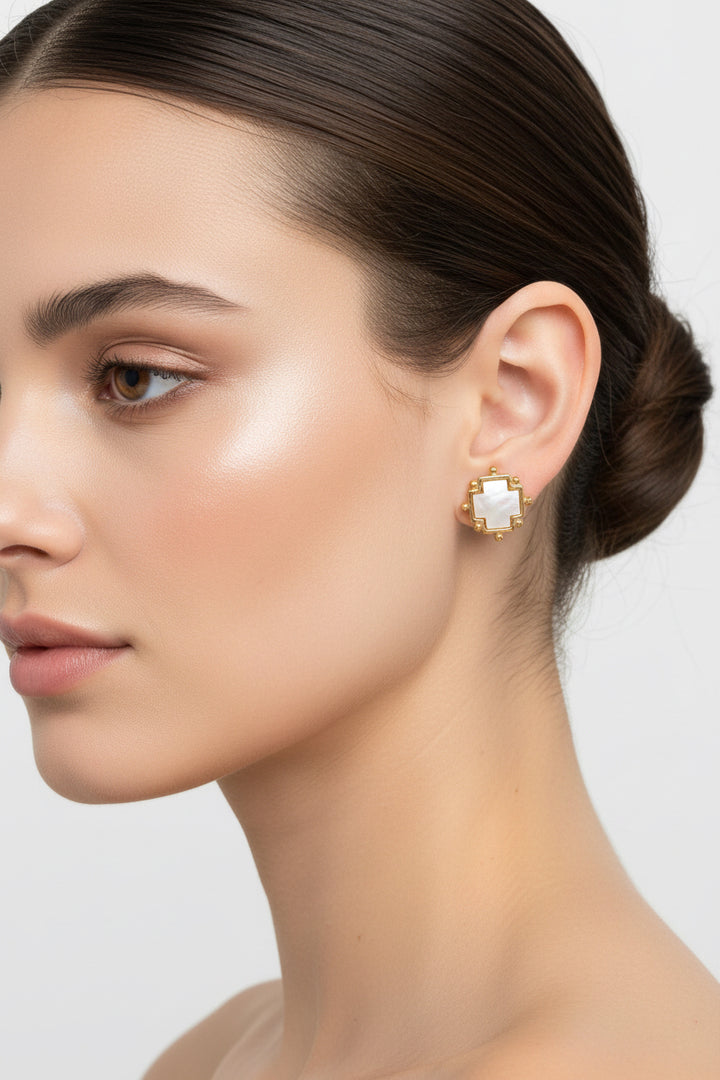 MOTHER OF PEARL CROSS STUDS