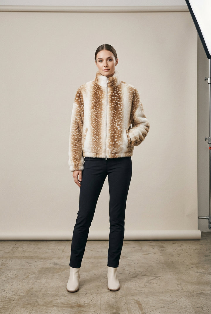 DEER PRINT FAUX FUR JACKET