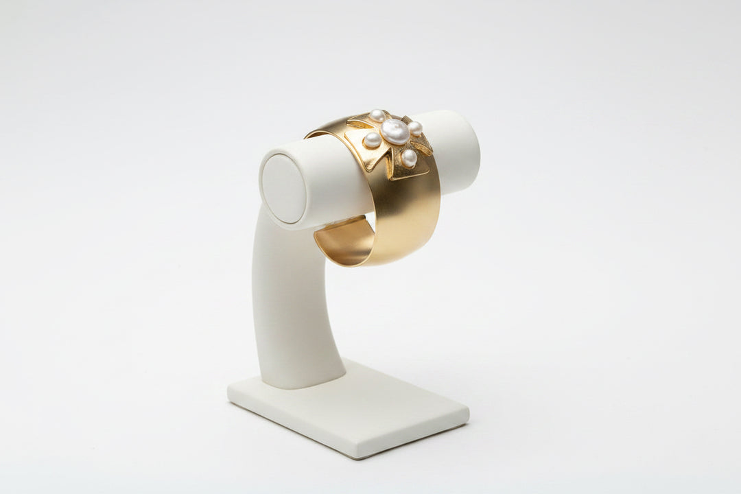 GOLD CROSS WTIH FRESHWATER PEARL CUFF BRACELET