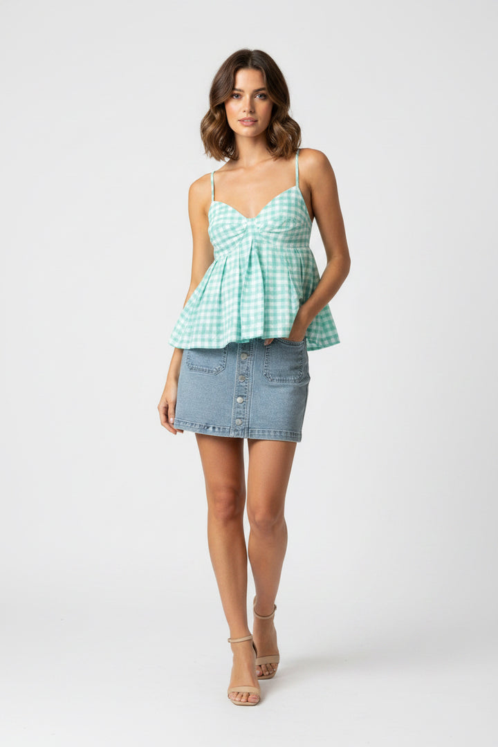 GINGHAM PRINT PLEATED TANK