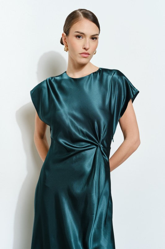 Cap Sleeve Satin Maxi Dress