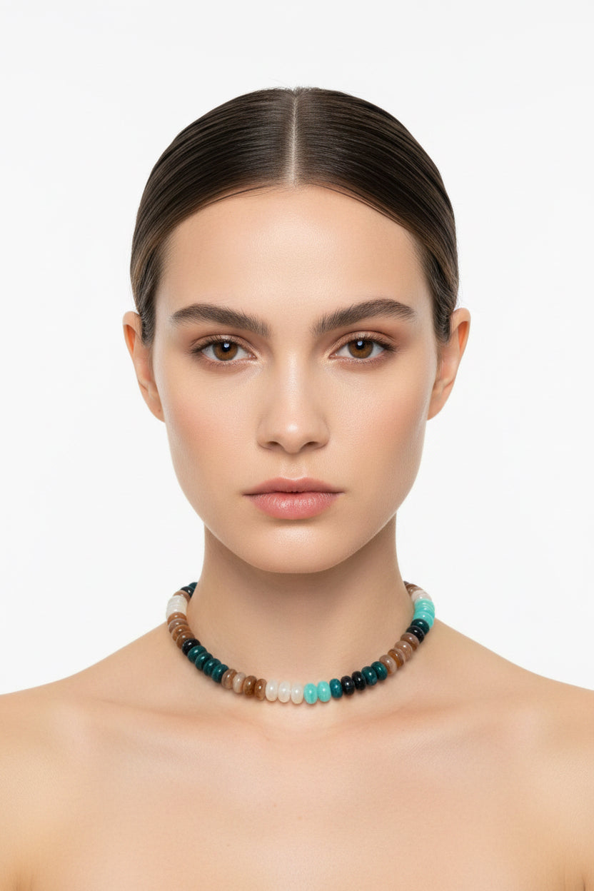 Multi Colored Round Flatten Beaded Necklace