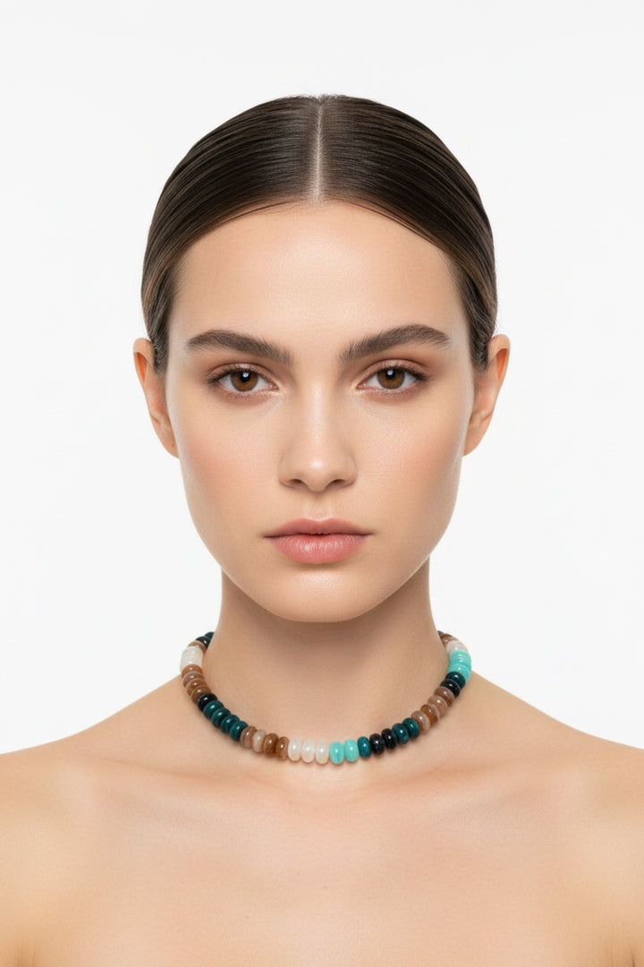 Multi Colored Round Flatten Beaded Necklace