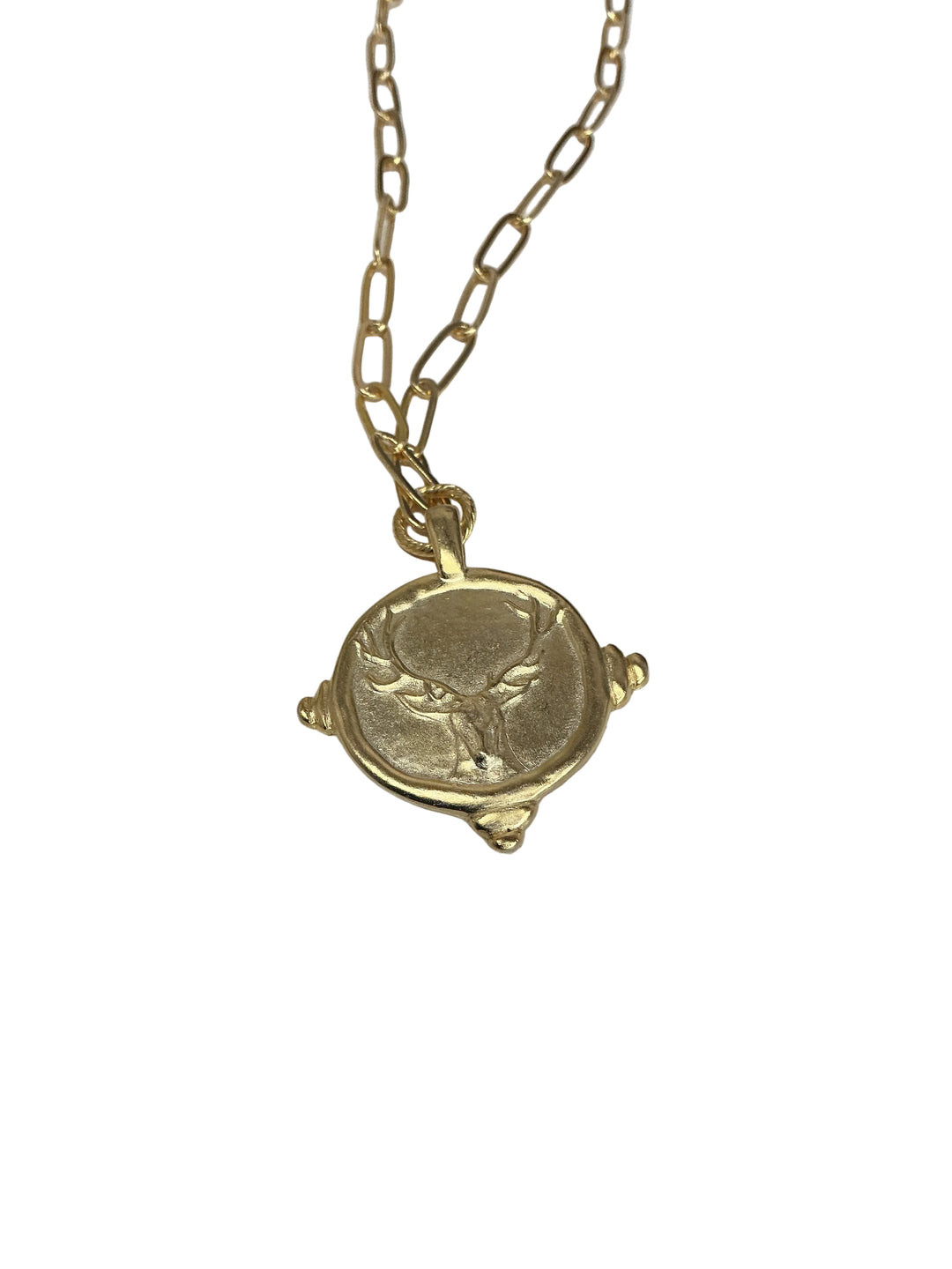 GOLD STAG ON PAPERCLIP CHAIN NECKLACE