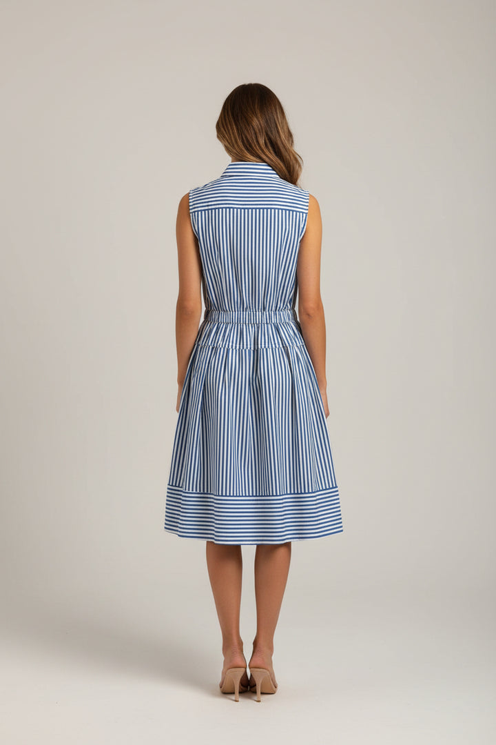 SLEEVELESS V-NECK FIT & FLARE SHIRTDRESS