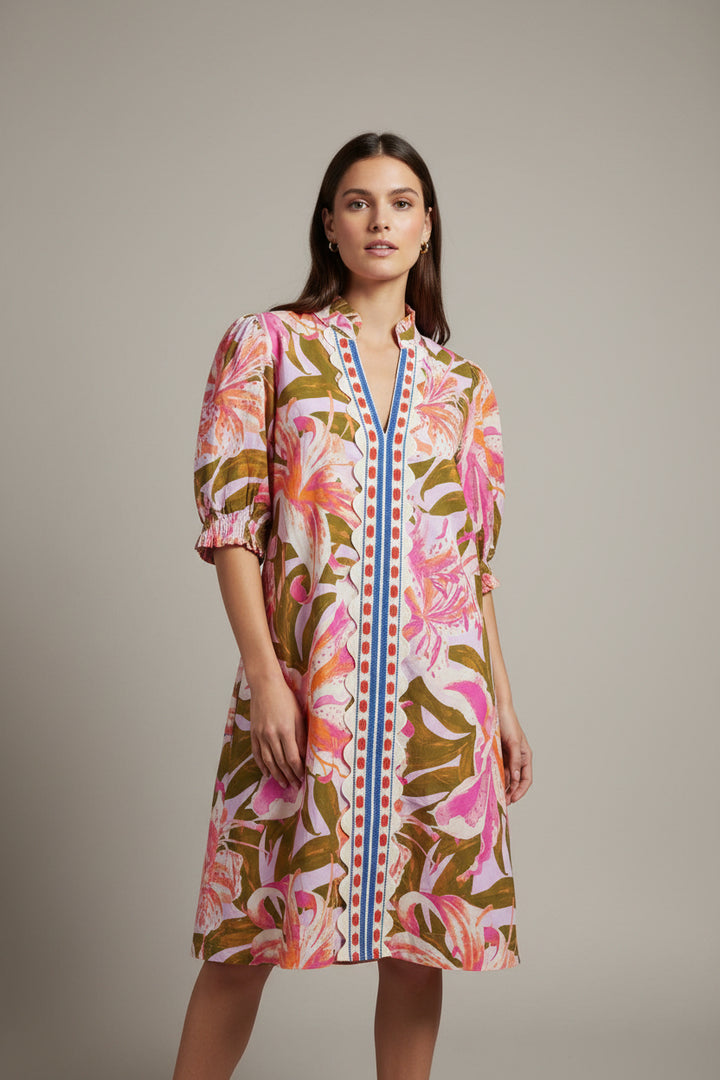 FLORAL PRINT WITH EMB DETAIL DRESS