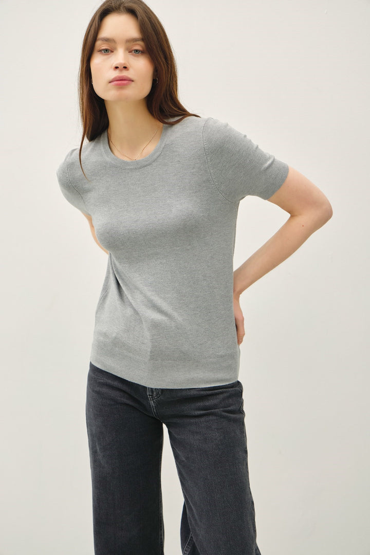Basic Sweater Tee with Cuffing Detail at Sleeve
