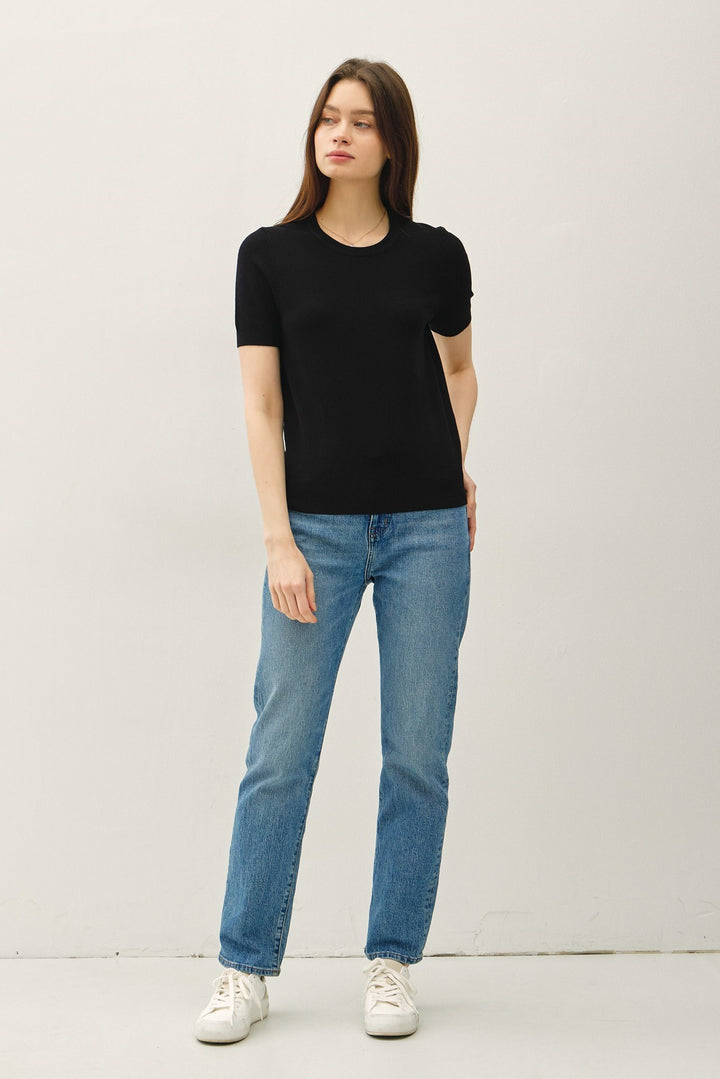 Basic Sweater Tee with Cuffing Detail at Sleeve