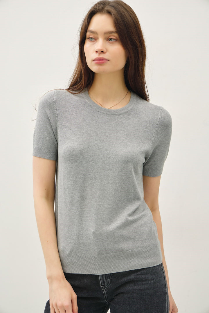 Basic Sweater Tee with Cuffing Detail at Sleeve