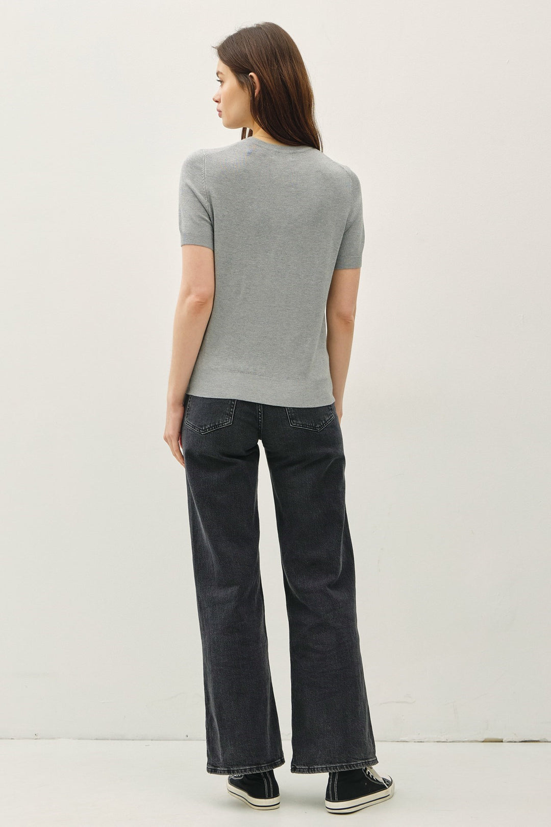 Basic Sweater Tee with Cuffing Detail at Sleeve