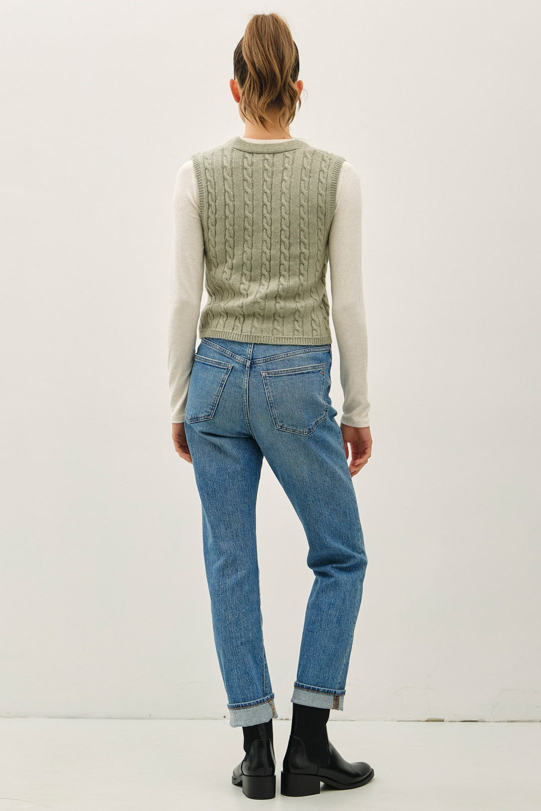 Varsity Style Cable Knit Button Up V-neck Sweater Vest