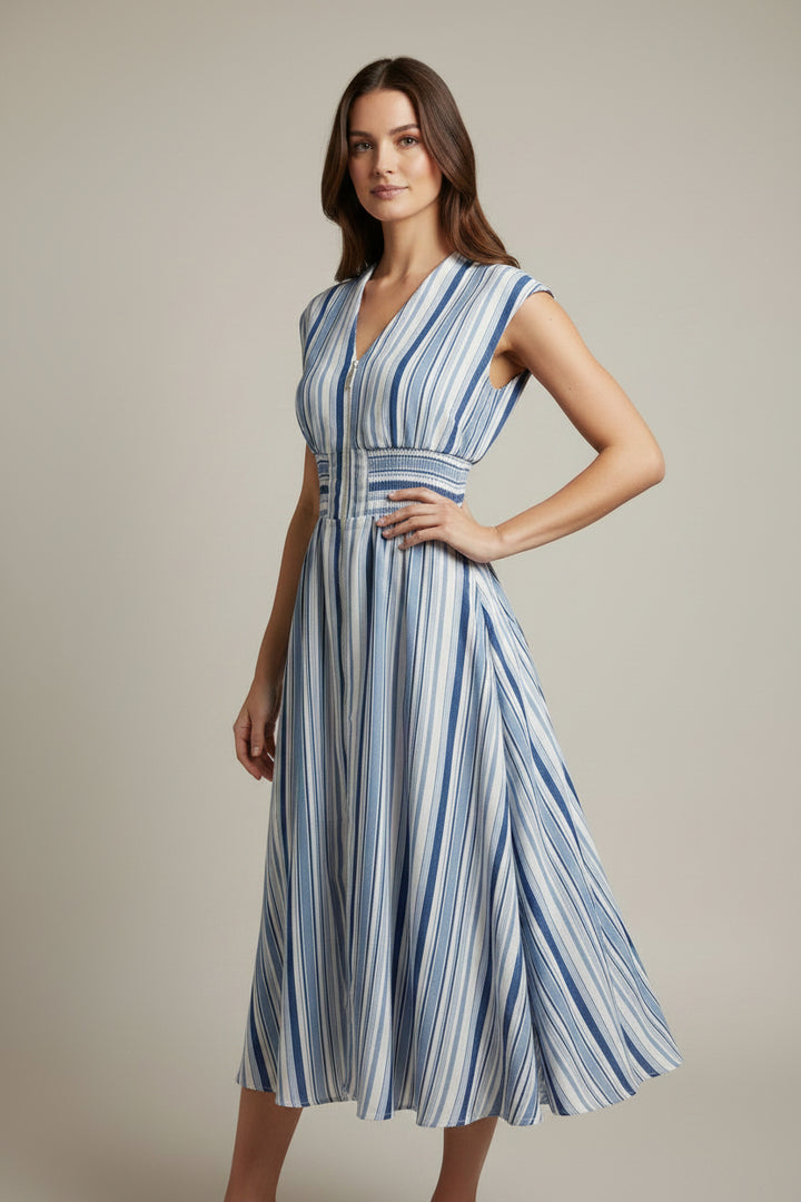 SLEEVELESS STRIPE MIDI DRESS