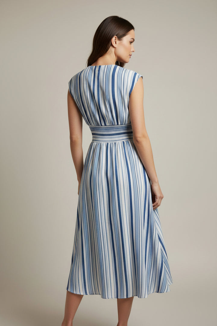 SLEEVELESS STRIPE MIDI DRESS