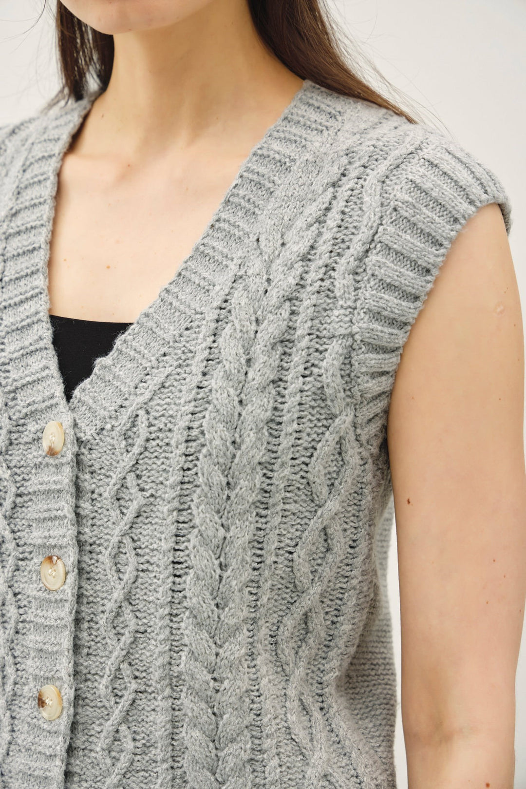 Chucky Cable Knit V-Neck Button up Sweater Vest