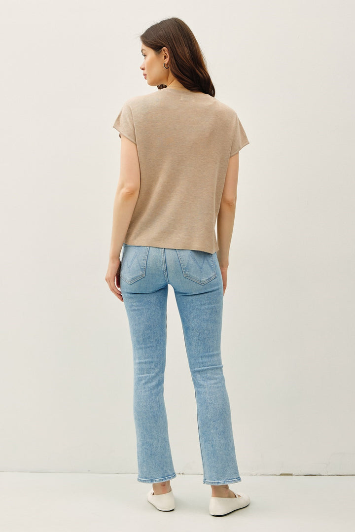 Cap Sleeve Sweater Top with Line Detail Down Front