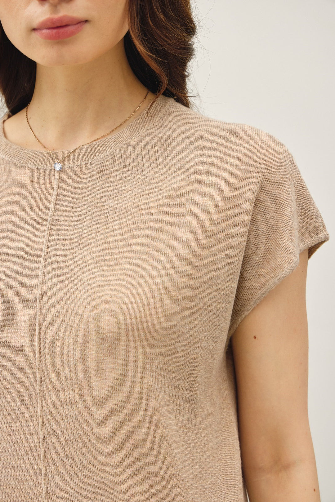 Cap Sleeve Sweater Top with Line Detail Down Front
