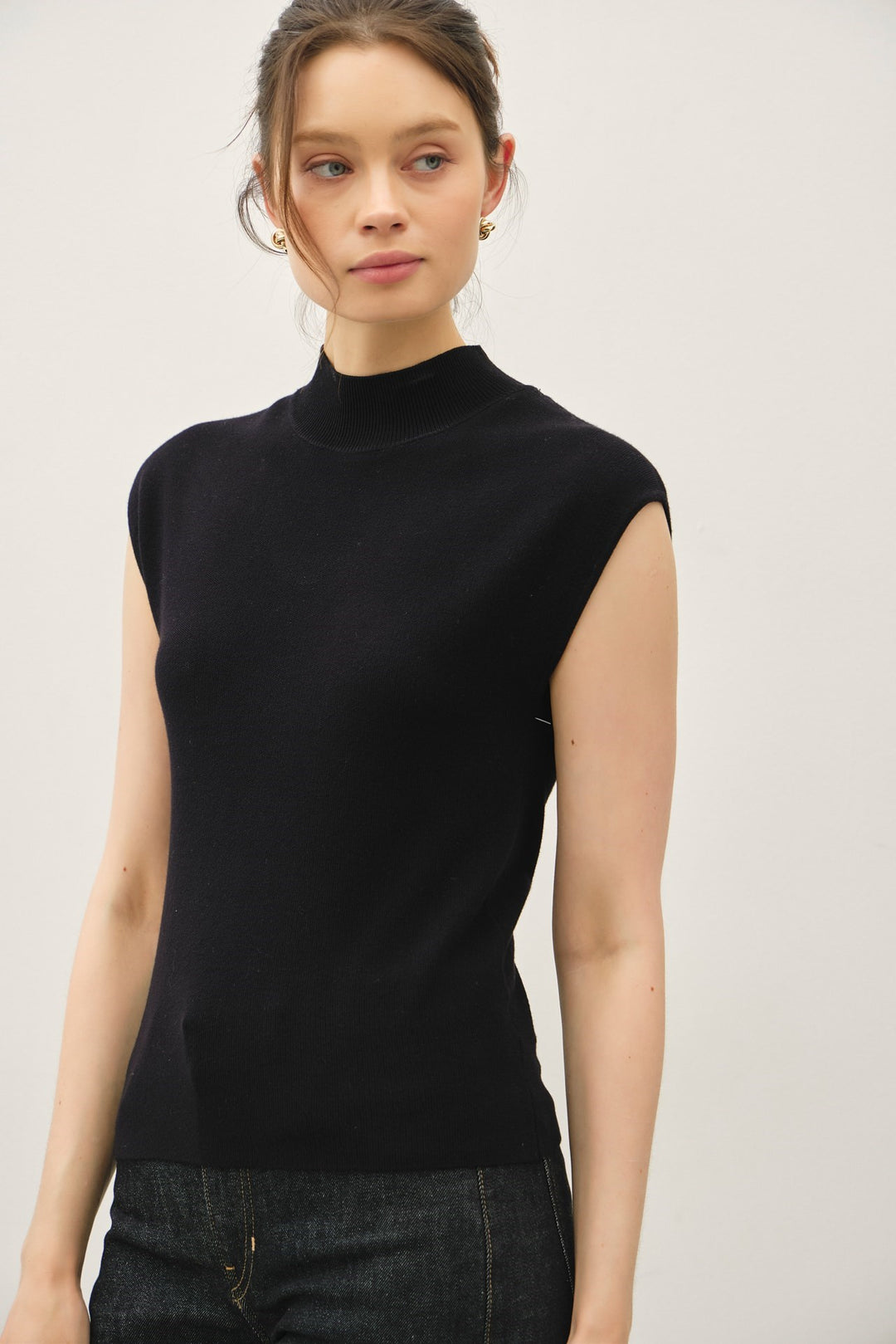 Cap Sleeve Mockneck Sweater Top