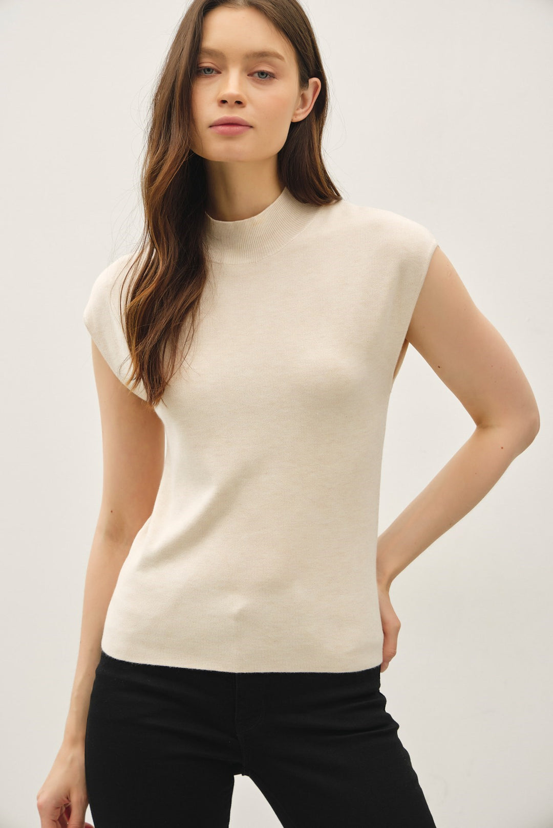 Cap Sleeve Mockneck Sweater Top