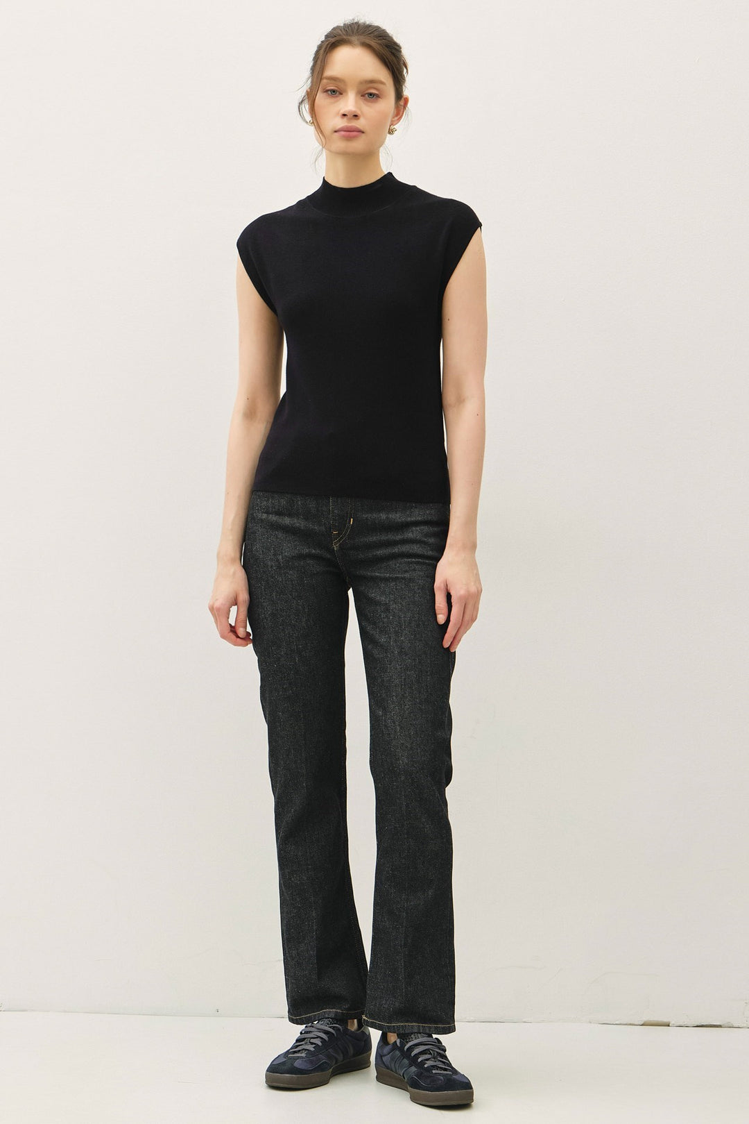 Cap Sleeve Mockneck Sweater Top