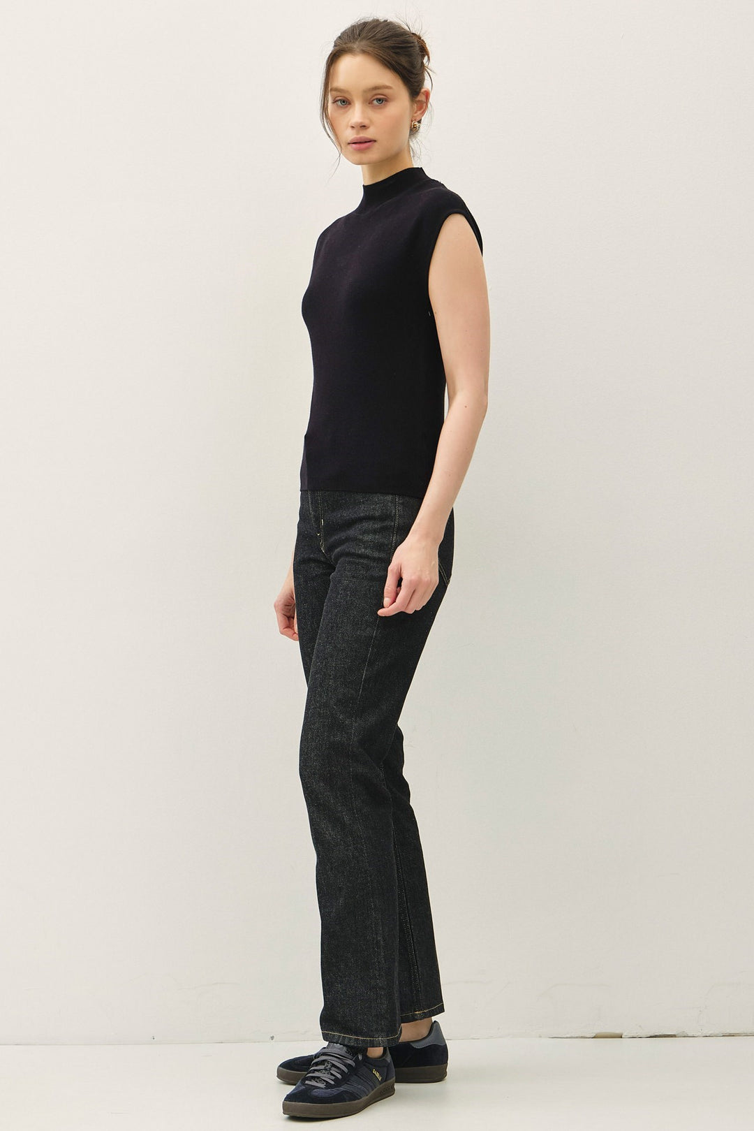Cap Sleeve Mockneck Sweater Top